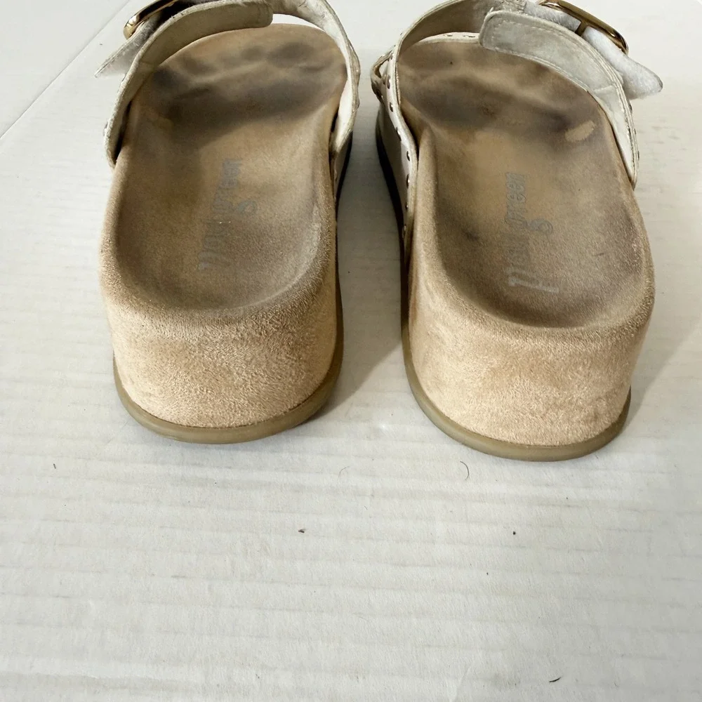 Paul Green Womens 2 Strap White Gold Hook Loop Studded Platform Sandals Size 7.5
